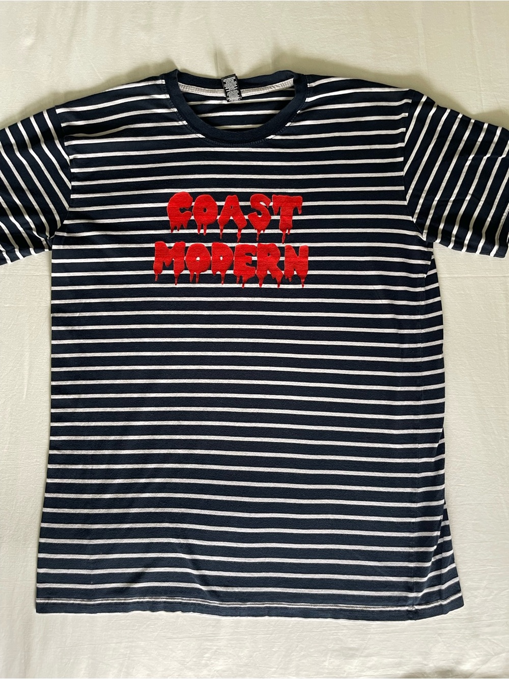 Staple Navy & White Striped Tee with Red Graphic